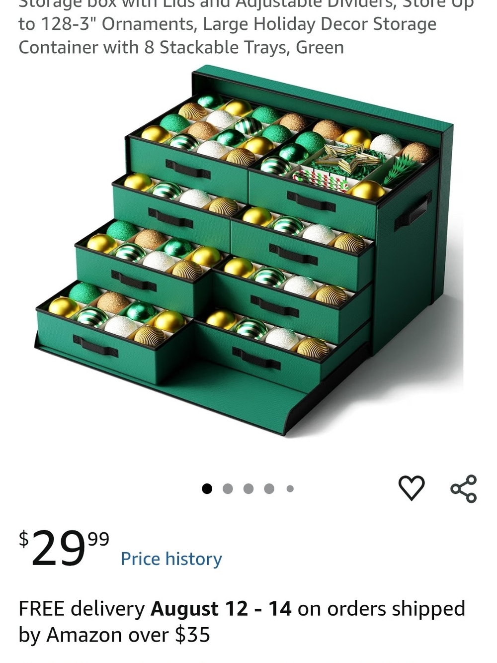 Green Holiday Ornament Storage Organizer with Drawers - Picture 2 of 5